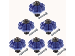 Juego de 6 Tiradores de Cerámica para Armarios Estilo Antiguo Forma de Calabaza Azul