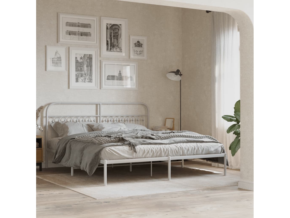 Vidaxl Estrutura De Cama Com Cabeceira 183x213 Cm Metal Branco