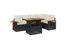 Conjunto de 6 Sofás Jardim com Almofadões Vime Pe/acácia Preto MAISON EXCLUSIVE (6 pcs)