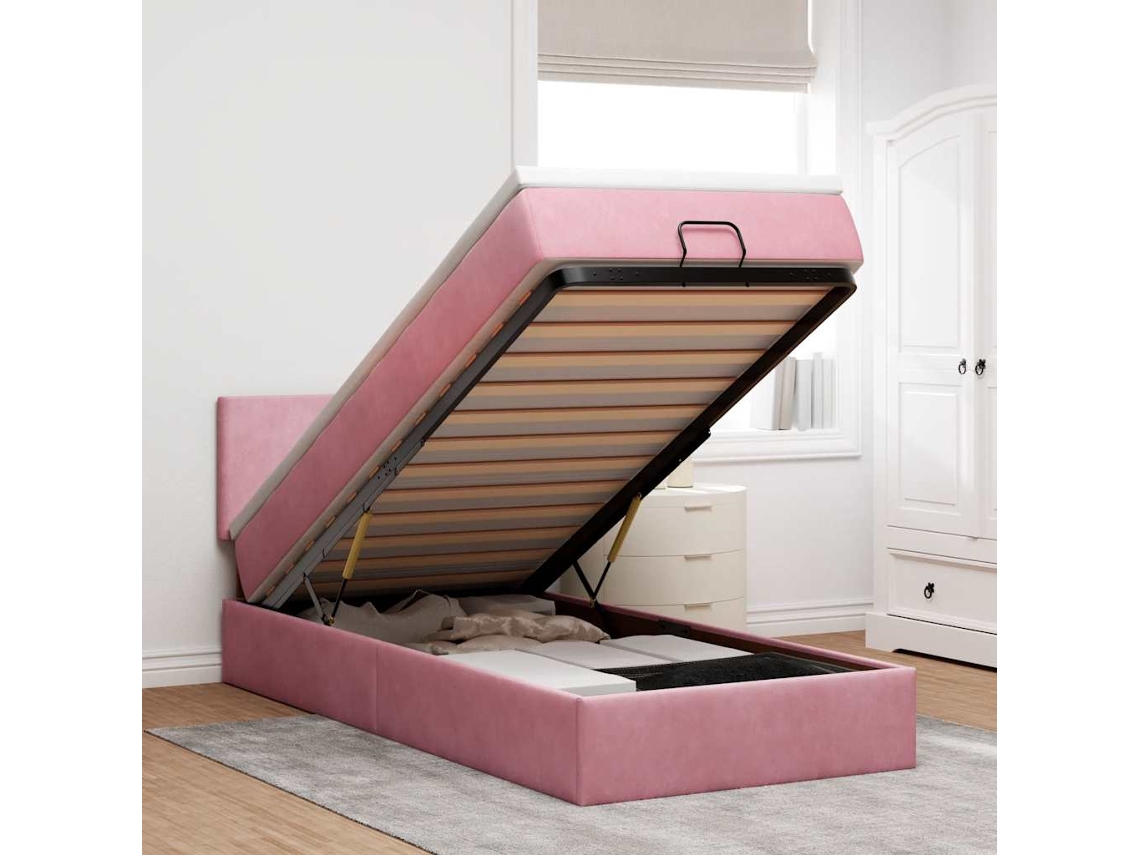 Vidaxl Estrutura De Cama Otomana Com Colchão 80x200 Cm Veludo Rosa