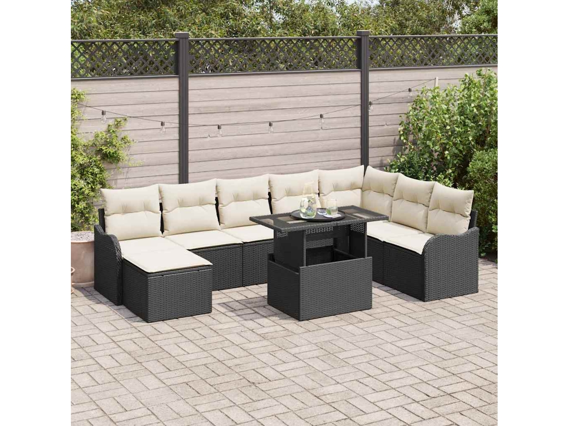 Vidaxl Conjunto De Sofá De Jardim 9 Unid. Preto