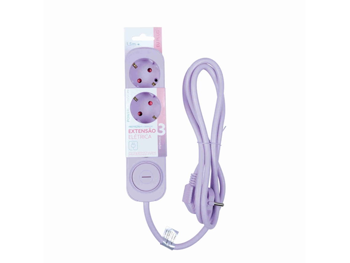 Bloco 3 Tomadas Com Interruptor 1,5m Lilás Marshmallow