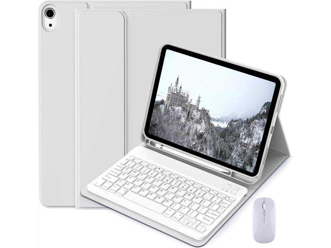 Capa Com Teclado Para Tablet Lurelia, Compatível Com I Pad 11" 2025, Cinza, Teclado Bluetooth, Rato 2.4g