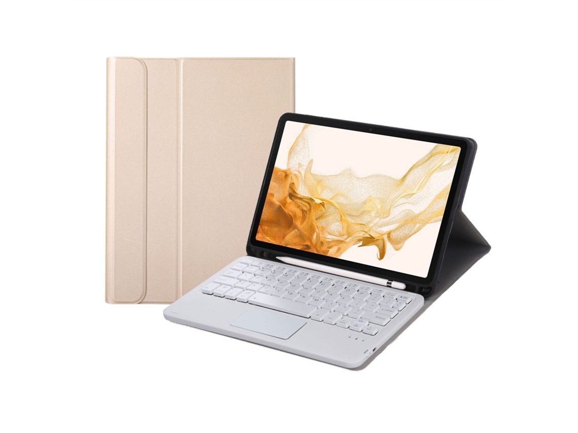 Capa Com Teclado Bluetooth Xiaomi Tab A7 10.4 Ouro Com Touchpad E Bandeja Para Caneta