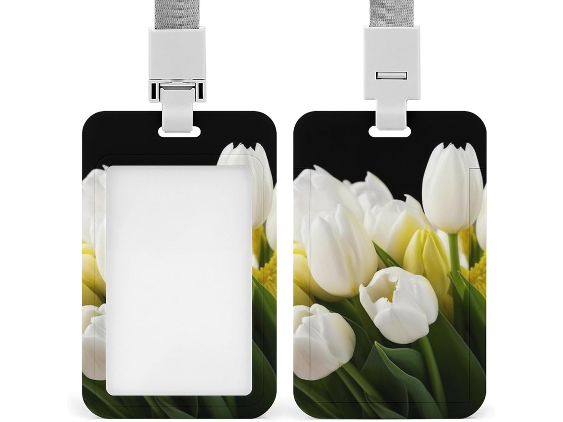 Porta-crachá com estampa floral, resistente, plástico, para cartões de identificação, cartões de proximidade e outros cartões.