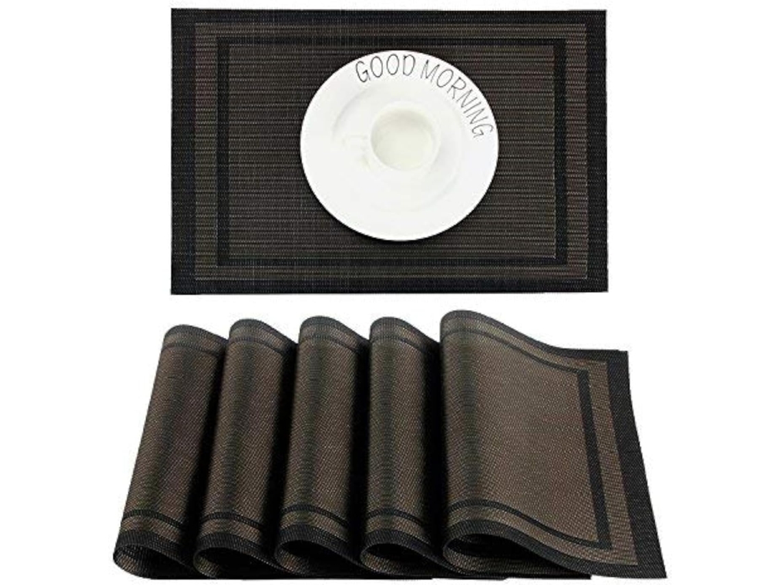 Jogos Americanos Laváveis - Conjunto De 6 Pvc - Antiderrapantes - Para Cozinha, Restaurante, Mesa De Jantar - 45x30 Cm (preto+dourado)