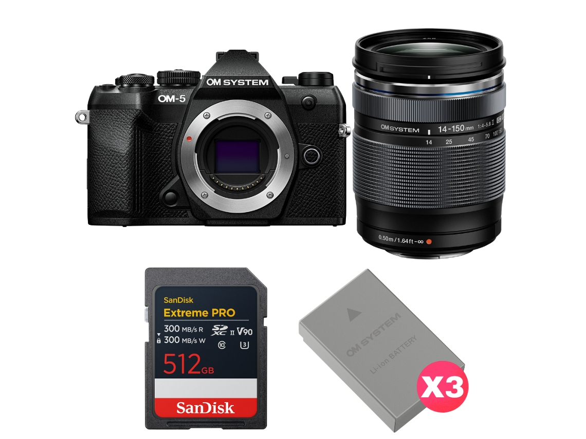 Om 5 Mark Ii Preto + 14 150mm F/4 5.6 Ii + 1 Sandisk 512gb Extreme Pro Uhs ii Sdxc + 3 Om System Bls 50 + Ebook Pricedirect OM SYSTEM