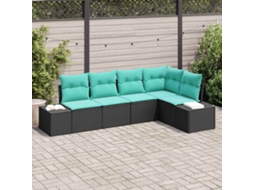 Vidaxl Conjunto De Sofá De Jardim 5 Unid. Preto E Turquesa Vime Pe