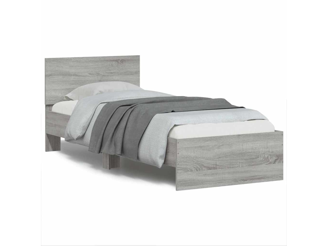 Vidaxl Estrutura De Cama C/ Cabeceira/luzes Led 90x190 Cm Cinza Sonoma