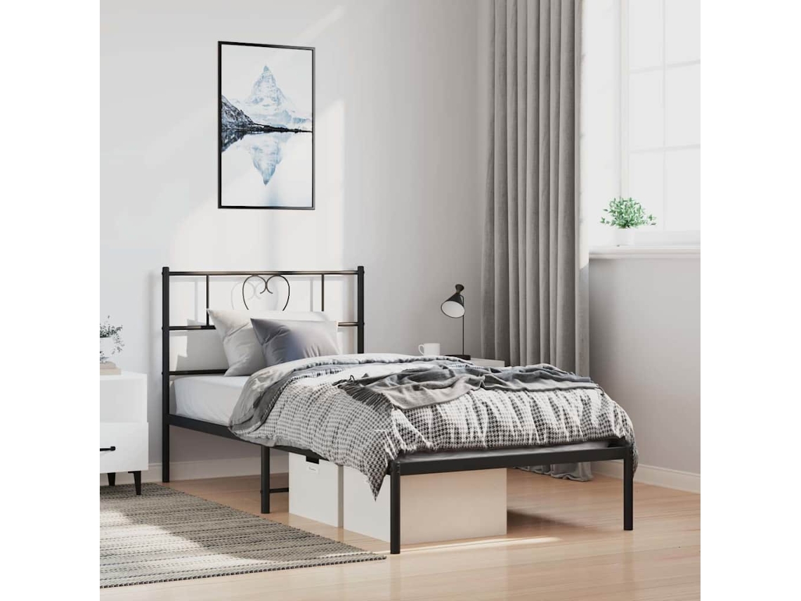 Vidaxl Estrutura De Cama Com Cabeceira 100x200 Cm Metal Preto