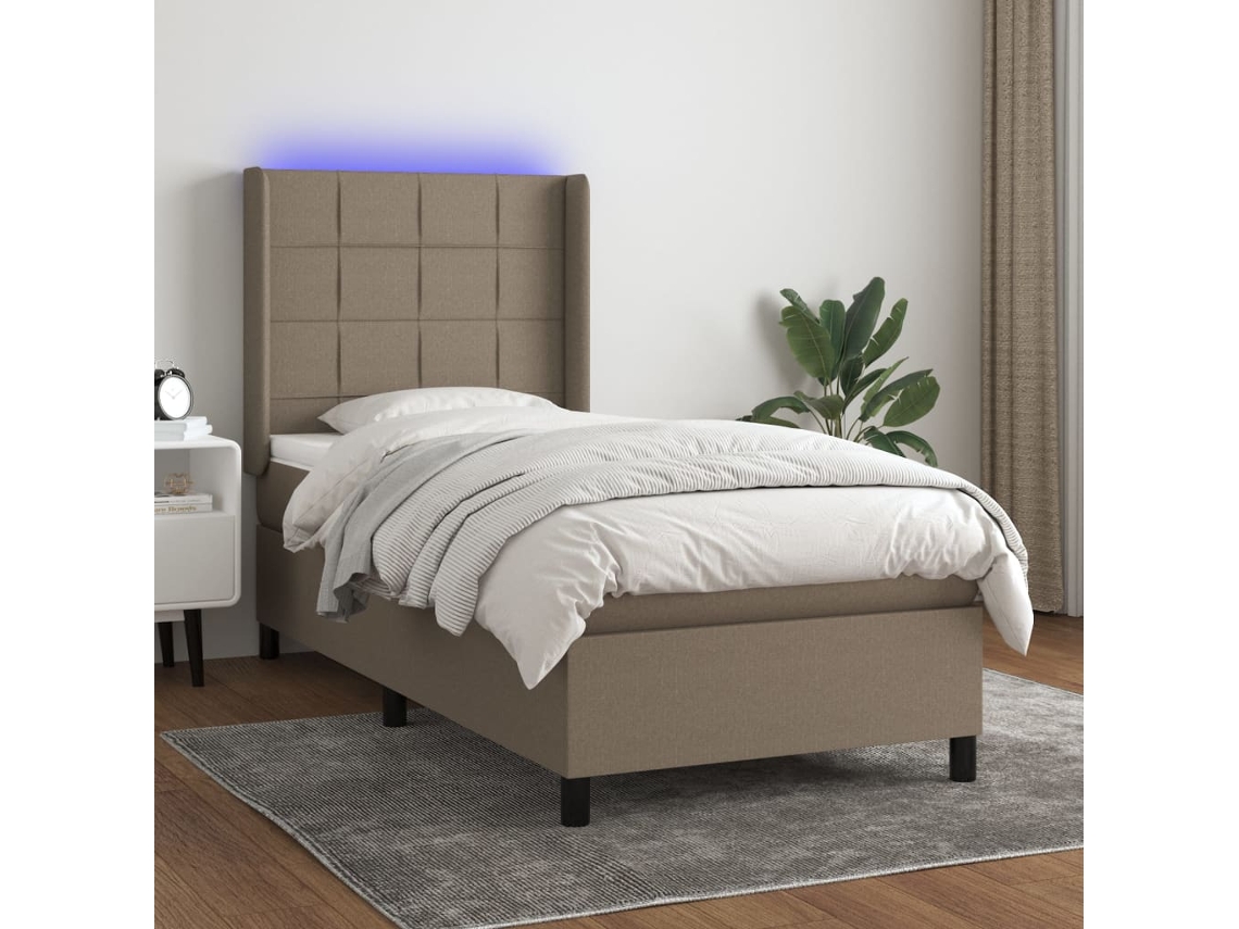 Cama Box Spring Colchão/led 80x200cm Tecido Cinza-acastanhado