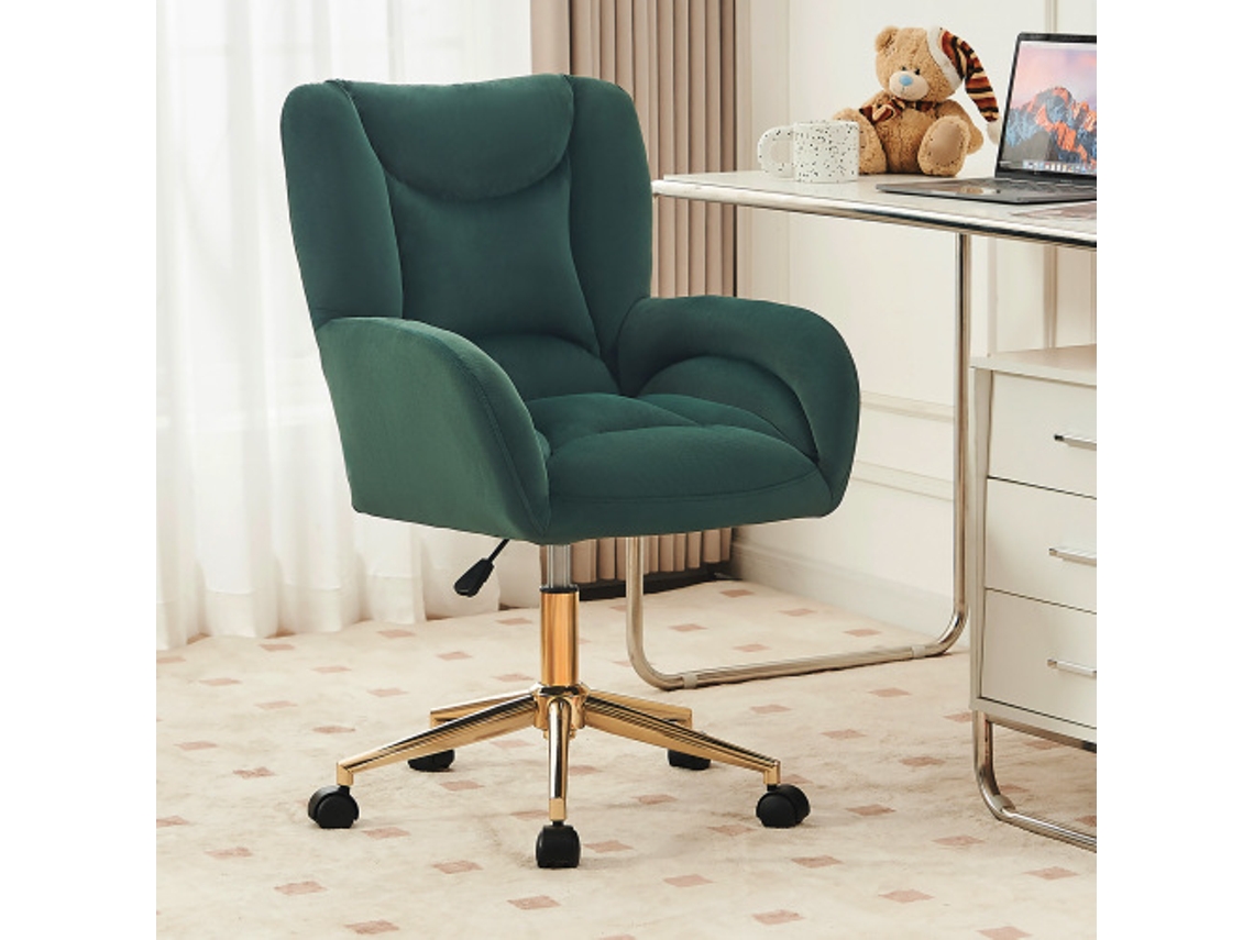 Cadeira Giratória Ajustável Em Altura Para Home Office,estofada Em Veludo Verde,com Pernas Douradas