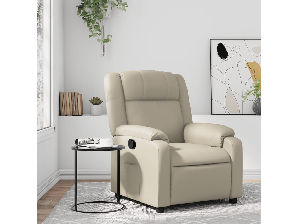 Poltrona de Sala - Cadeira de Descanso - Poltrona Reclinável Couro Artificial Cor Creme HARLANV1