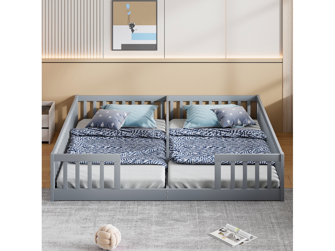 Cama Painel Cinza 90x200cm Infantil, Grade (s/ Colchão). -op