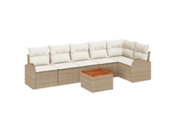 Conjunto 7 Sofá De Jardim Vidaxl Bege Vime Pe (289 X 124 X 69 Cm)