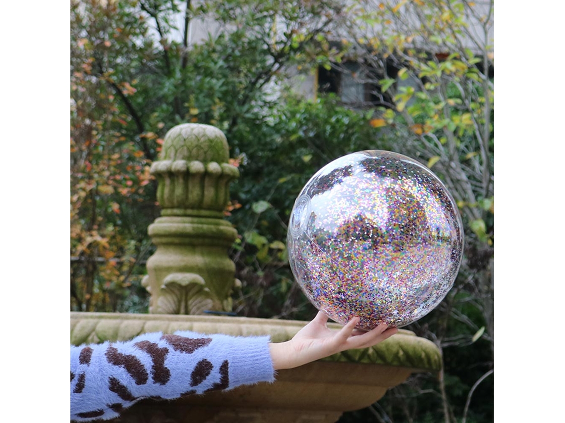 Bola De Praia Inflatável Com Glitter E Confetes 12in Pvc Transparente Para Festa Piscina Exterior