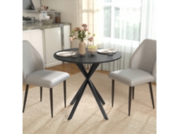 Mesa De Cozinha Redonda Com Tampo Compacto Em Aglomerado, Estrutura Metálica Preta E 80 Cm De Diâmetro -br