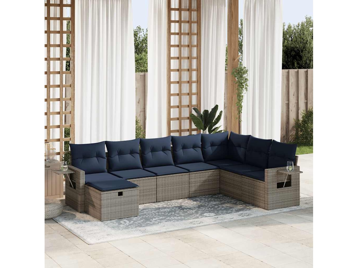 Vidaxl 8 Pcs Conjunto Sofás De Jardim C/ Almofadões Vime Pe Cinzento