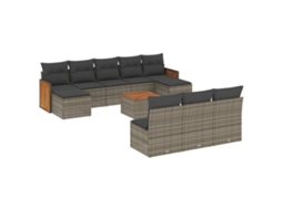 Conjunto de 11 Sofás de Jardim com Almofadas Vime Pe Cinza MAISON EXCLUSIVE