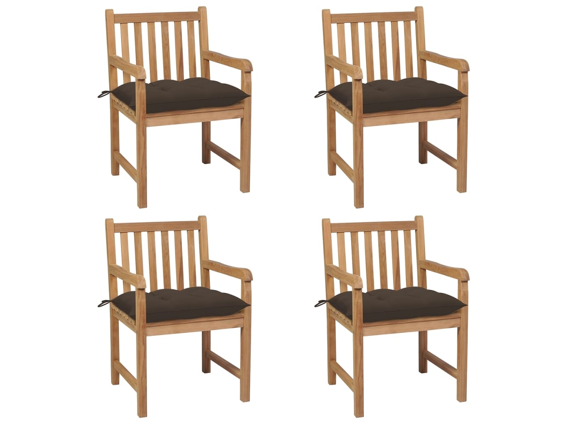 Vidaxl Cadeiras De Jardim C/ Almofadões Cinza-acast. 4 Pcs Teca Maciça