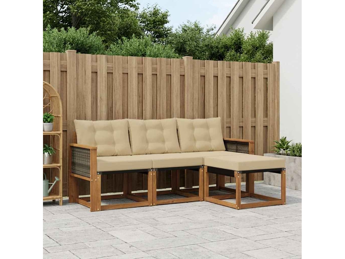 Vidaxl Conjunto De Sofás Para Exterior 4 Pcs Natural E Bege