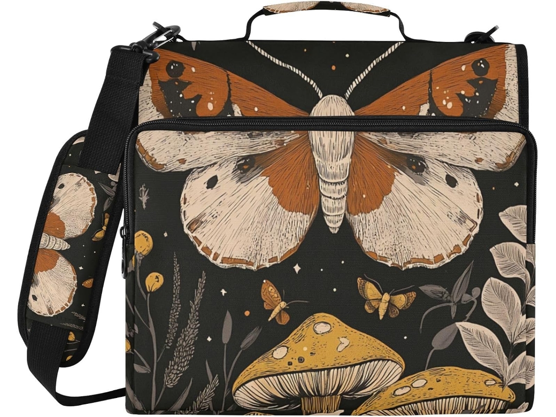 Pasta Fichário Classic Fungus Moth Preta Com 3 Argolas, Organizador Com Zíper, Estojo Resistente À Água Escola