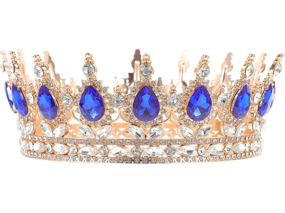 Coroa De Noiva Elegante Ciieeo Com Strass Dourado E Azul Para Penteados De Casamento E Eventos.