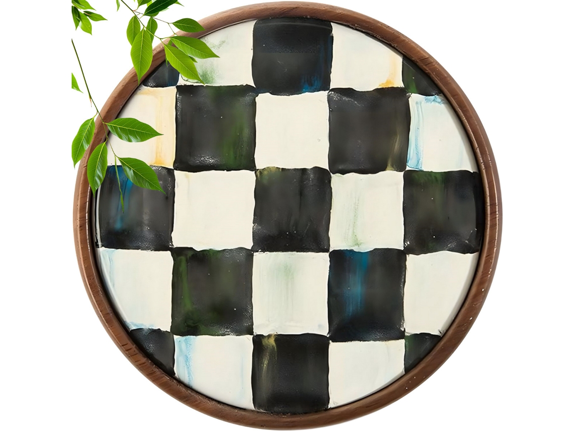 Conjunto de 6 porta copos redondos de madeira design xadrez preto e branco para café e bebidas quentes AQUAFORGE