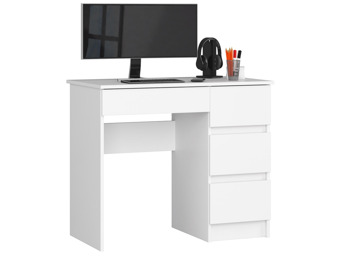 Mesa De Computador Com Gavetas À Direita, 90cm, Branco, Design Moderno