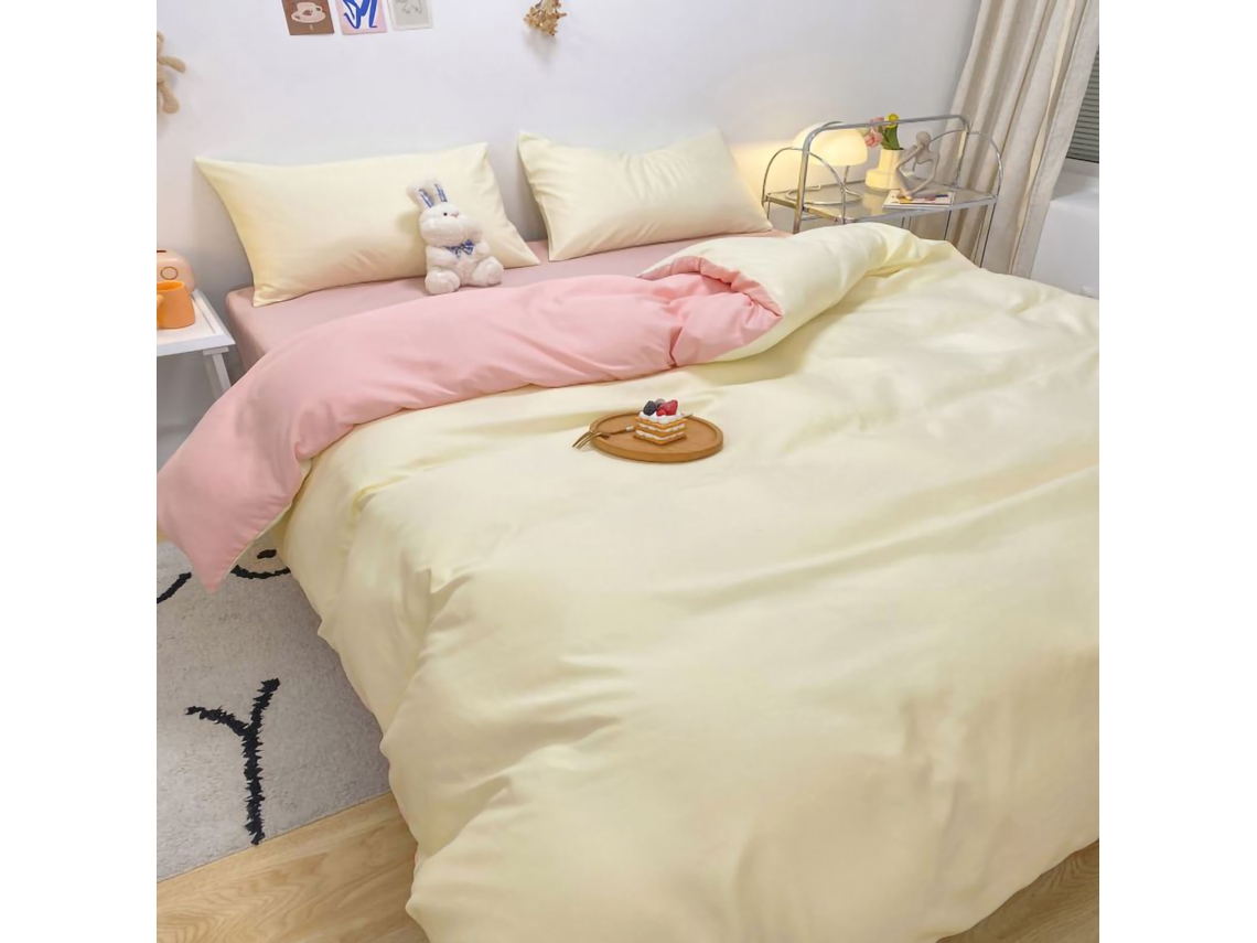 Lençóis de algodão lavado rosa creme 1.5m com capa de edredão e travesseiros S/MARCA