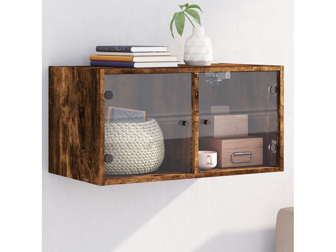 Vidaxl Armário De Parede C/ Portas Vidro 68,5x37x35 Cm Carvalho Fumado