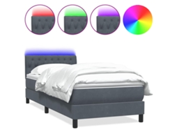Cama Box Spring com Colchão e Led Cinza Escuro Veludo MAISON EXCLUSIVE (80x220 cm)