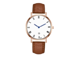 Reloj De Cuarzo Para Hombre Con Correa De Cuero Pu Moda Dial Redondo Café Claro