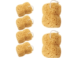 Conjunto de 6 esponjas de banho esfoliantes naturais com textura que favorece a pele.