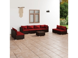 Conjunto 9 Peças Lounge De Jardim C/ Almofadões Vime Pe Marrom Dkd Home Decor
