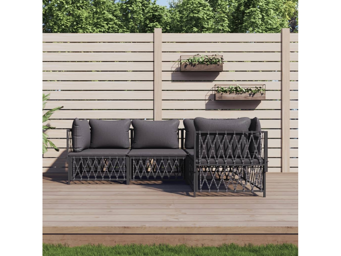 Vidaxl 4 Pcs Conjunto Lounge De Jardim Com Almofadões Aço Antracite