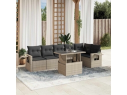 Vidaxl 7 Pcs Conj. Sofás Jardim Com Almofadões Vime Pe Cinzento-claro