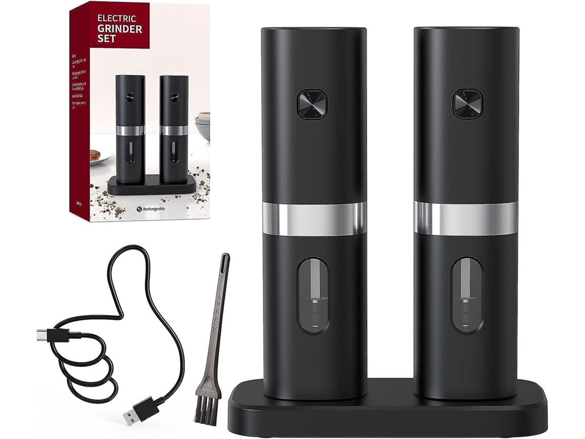 Conjunto de dois moedores elétricos sal e pimenta GOKOCO, com base, luz LED