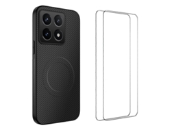 Capa Magnética Wanlonfeng Tq1 Series Com Textura De Fibra De Carbono E Tpu Para Xiaomi 14t Com 2 Películas De Tela Pretas