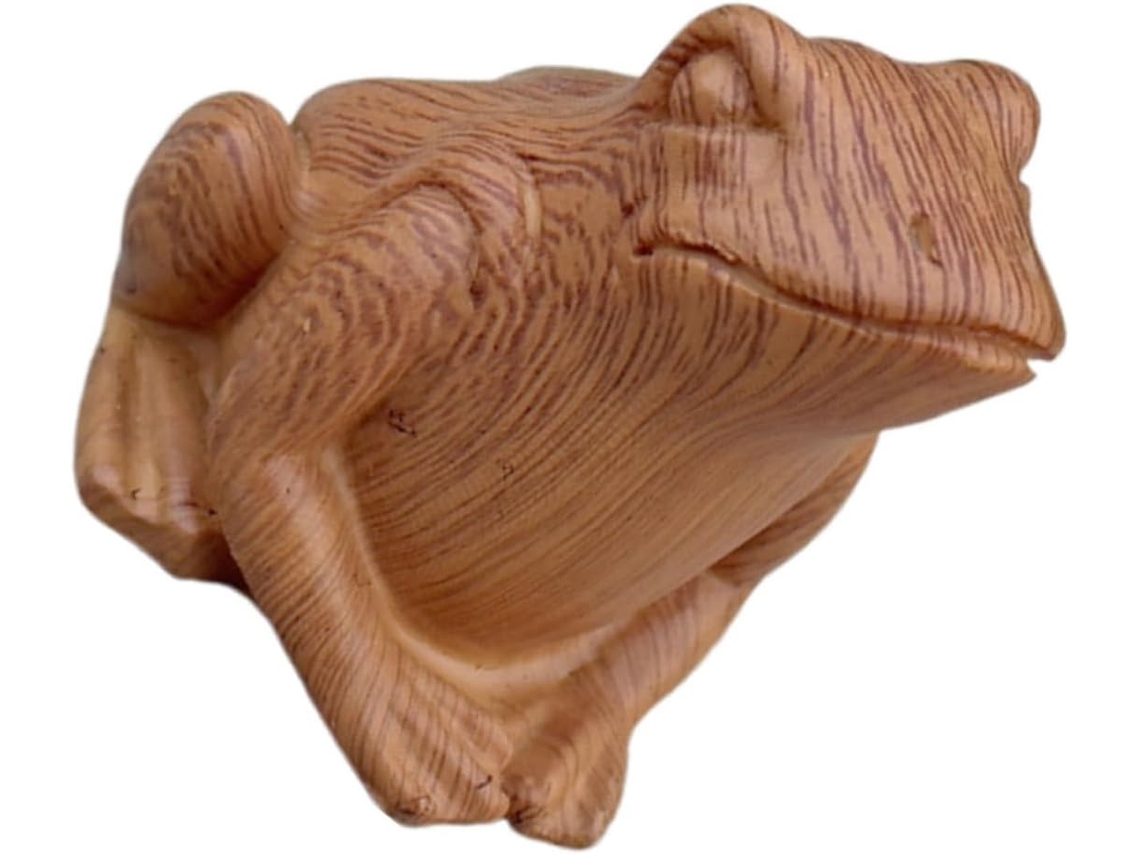 Estatueta de Sapo em Resina com Acabamento Imitando Madeira, para Decoração de Jardim, Pátio, Gramado e Mesa. um CHABERLU
