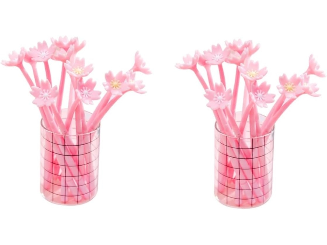 Conjunto De 20 Canetas Em Gel Cor Rosa Com Estampa Floral, Ideais Para