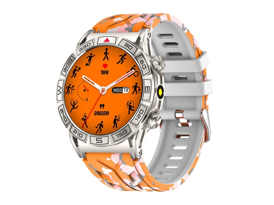 (laranja Camuflado) Smartwatch Com Tela Em Cores De 1,43 Polegadas, Compatível Com Assistente De Voz Com Ia E Chamadas Bluetooth.