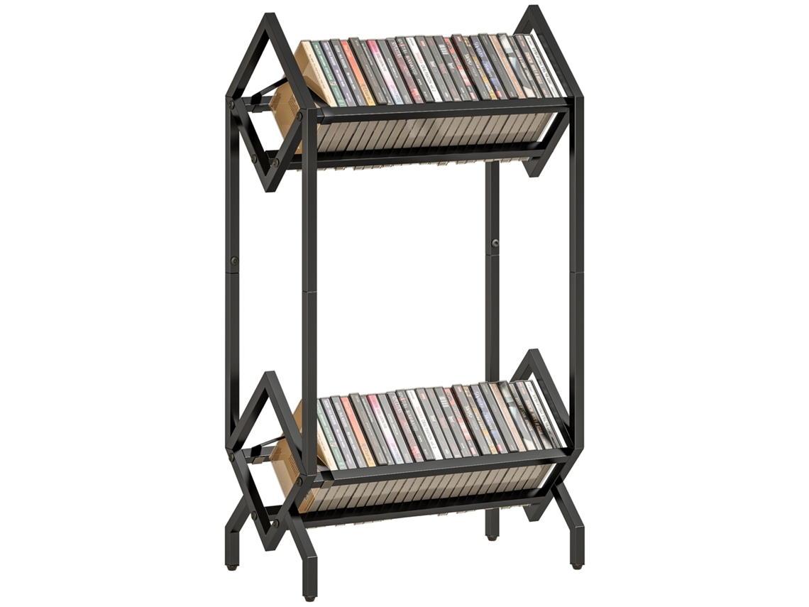 Suporte de Cd 50. Suporte de Vinil Metálico de 2 Níveis para Dvd. Livros. Álbum. Preto Ge