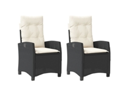 Conjunto de Cadeiras de Jardim Reclináveis C/ Almofadões 2 Peças Vime Pe Preto MAISON EXCLUSIVE