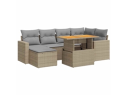 Conjunto de 7 sofás para jardim com almofadões Vime Pe Bege MAISON EXCLUSIVE (7 peças)