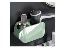 Suporte De Parede Para Secador Cabelo Com Compartimento, Design Removível, Cabide Cabelo, Armazenamento Banheiro, Verde Menta