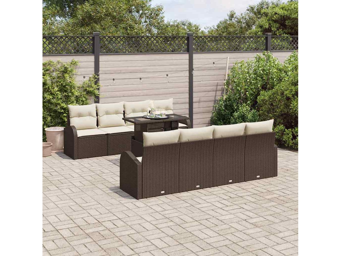 Vidaxl Conjunto De Sofá De Jardim 9 Unid. Castanho