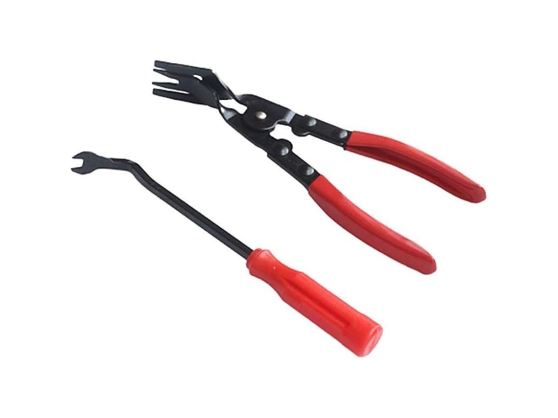 Kit de ferramentas vermelhas para remoção de molduras e acessórios internos de carros.