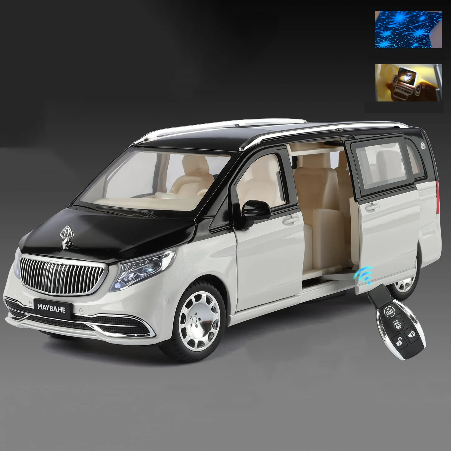 (branco E Preto) 1:24 Carrinho De Brinquedo Em Liga Metálica Com Controle Por Chave, Som E Luz.