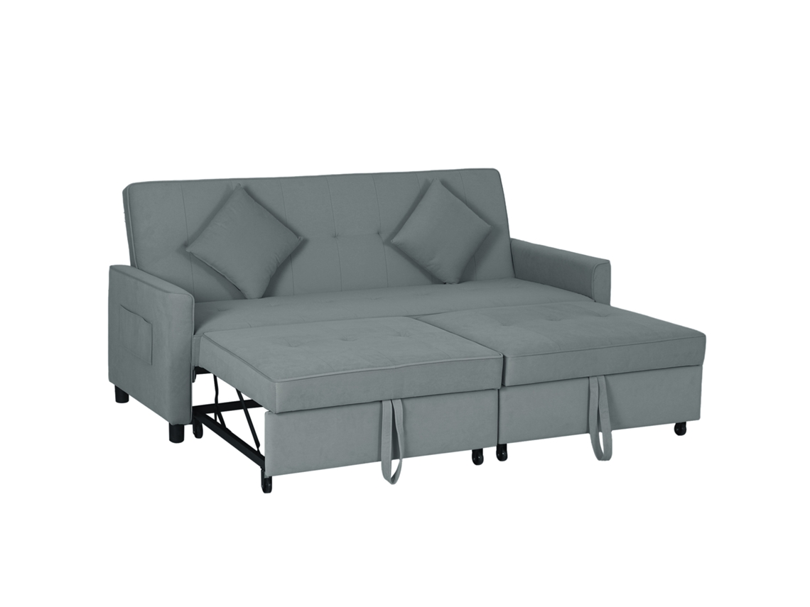 Sofá Ajustável De 3 Lugares Com Função Cama, Travesseiros, Cinza